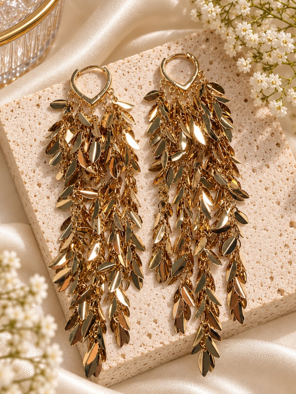 Gold Cascade Leaf Drop Earrings - Women's Jewelry